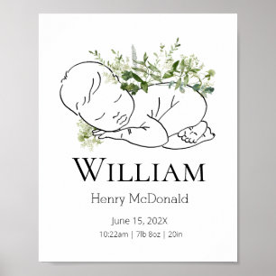 Forest Greenery Baby Stats Poster