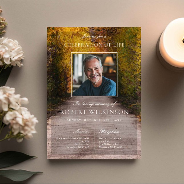 Forest greenery celebration of life Funeral Photo Invitation (Creator Uploaded)