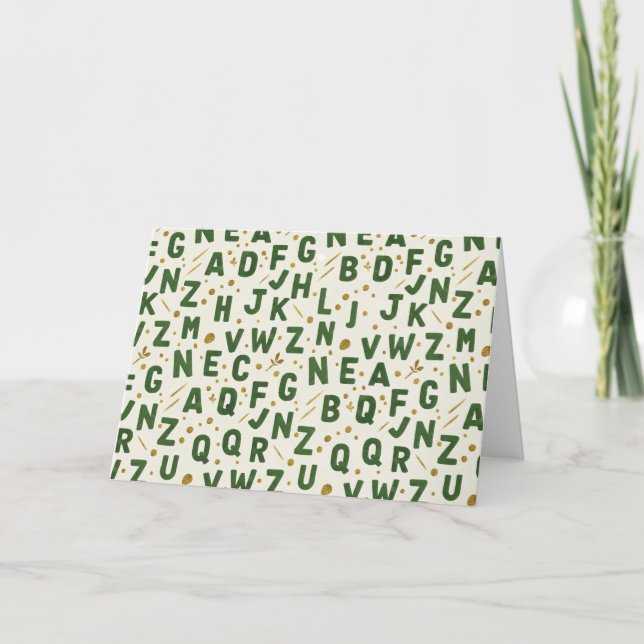 Forest Grove Dark Green Artisan Alphabet Card (Front)