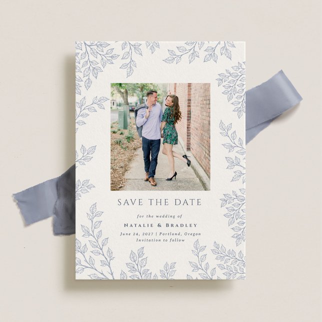 Forest Grove Dusty Blue Photo Save the Date Invitation (Creator Uploaded)