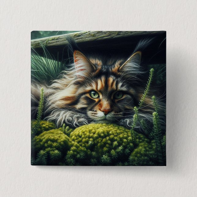 Forest Guardian Feline 15 Cm Square Badge (Front)
