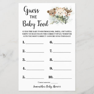 Forest Guess the Baby Food Baby Shower Game Card