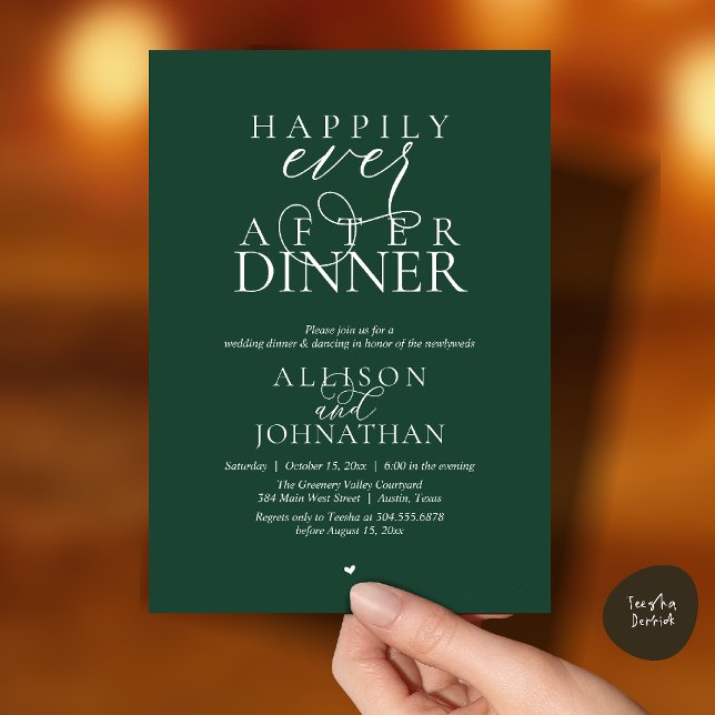 Forest Happily Ever After Dinner Modern Wedding Invitation (Forest Emerald Happily Ever After Dinner Modern Script Wedding Invitation Card)