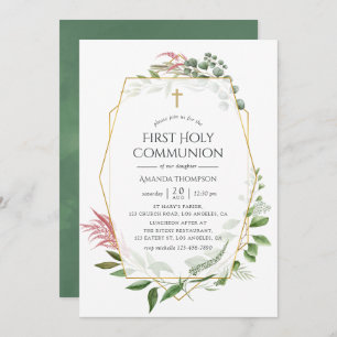 Forest Herbarium Geometric First Holy Communion Invitation