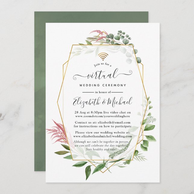 Forest Herbarium Geometric Online Virtual Wedding Invitation (Front/Back)
