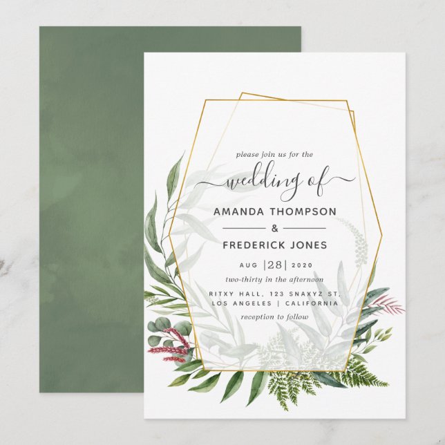 Forest Herbarium Geometric Wedding Invitation (Front/Back)