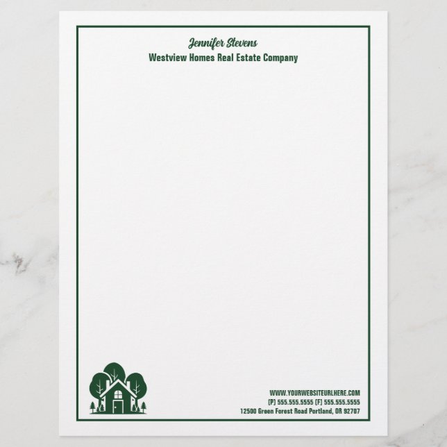 Forest House Real Estate Company Custom Realtor Custom Letterhead (Front)