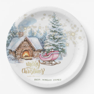Forest House Sleigh Paper Plate