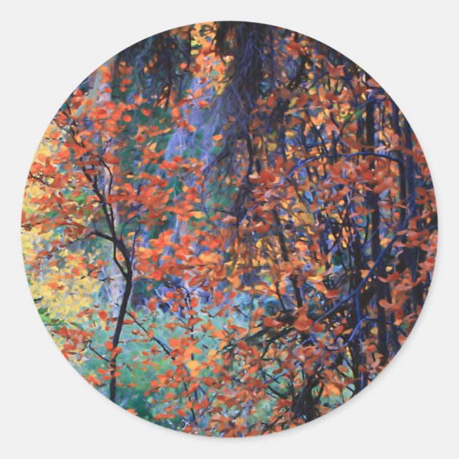 Forest in Autumn Classic Round Sticker (Front)