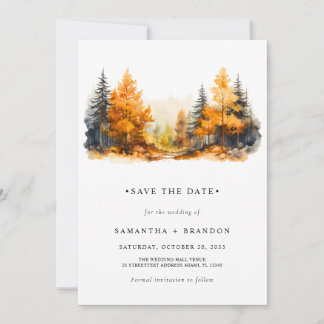 Forest in fall colours minimalist save the date