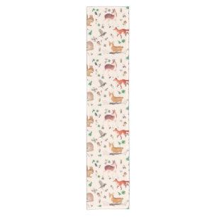 forest in watercolor pattern- bambi, fox, coney, short table runner
