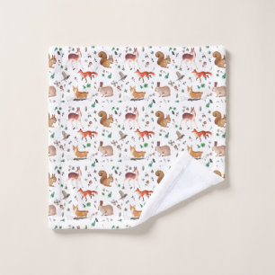 forest in watercolor pattern- bambi, fox, coney, wash cloth