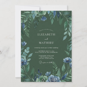 Forest Indigo Leafy Wedding Invitation