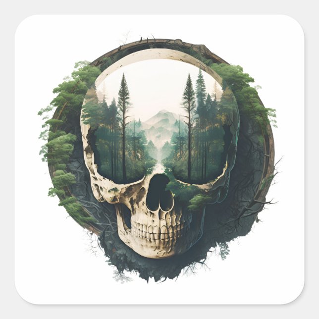 Forest Inside Skull Square Sticker (Front)