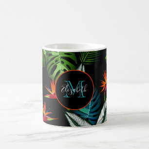 Forest jungle green foliage leaves black coffee mug