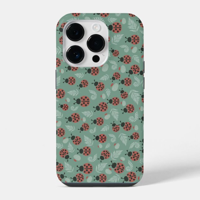 Forest Ladybugs Green Background iPhone Case (Back)