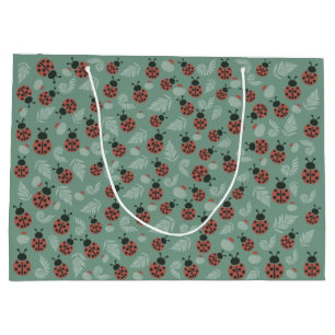Forest Ladybugs Green Background Large Gift Bag