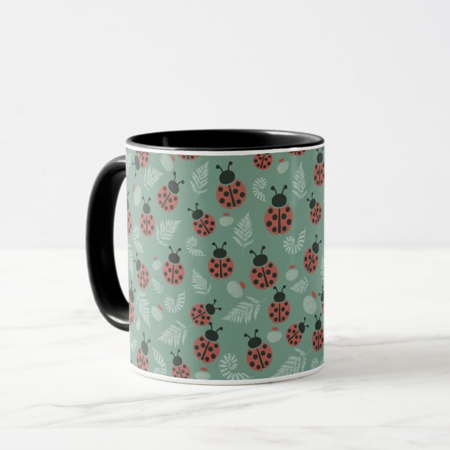 Forest Ladybugs Green Background Mug (Front Left)