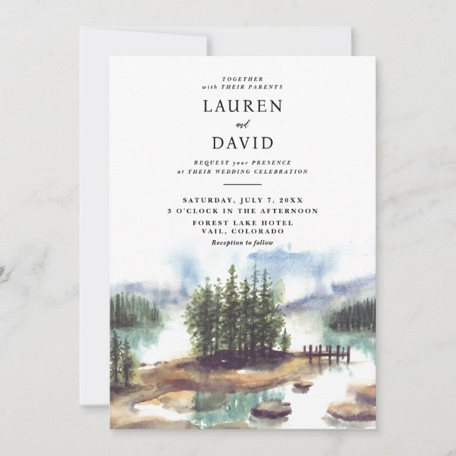 Forest Lake in the Mountains Rustic Nature Wedding Invitation (Front)