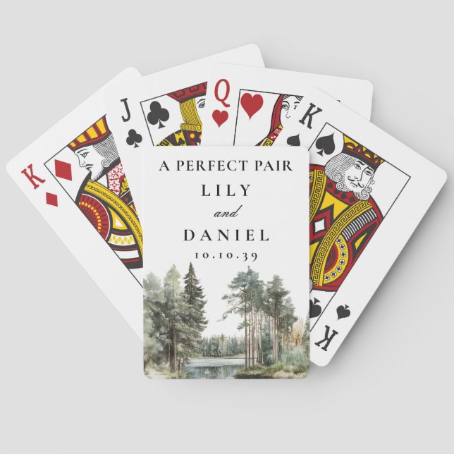 Forest Lake Perfect Pair Wedding Favour Playing Cards (Back)
