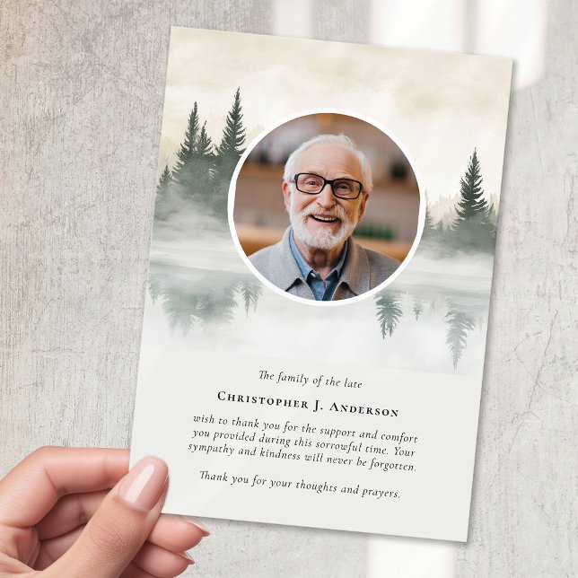 Forest Lake Photo Sympathy Funeral Memorial Thank You Card (Creator Uploaded)