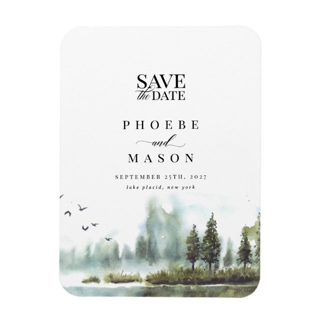 Forest Lake Woodland Wedding Photo Save the Date Magnet (Vertical)