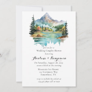 Forest Lakeside Mountain Wedding Couples Shower Invitation