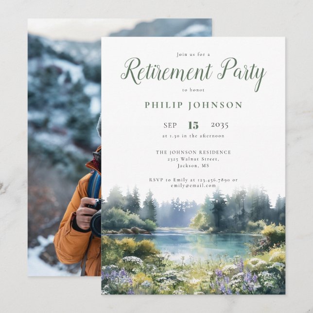 Forest Lakeside Photo Retirement Party Invitation (Front/Back)
