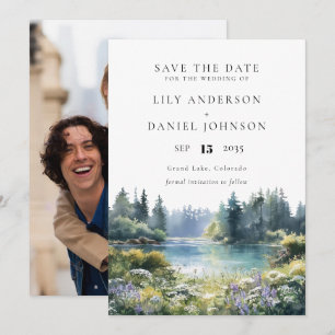 Forest Lakeside Wildflowers Floral Photo Wedding Save The Date