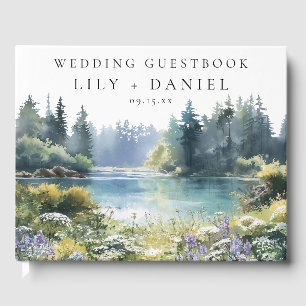 Forest Lakeside Wildflowers Floral Wedding Guest Book