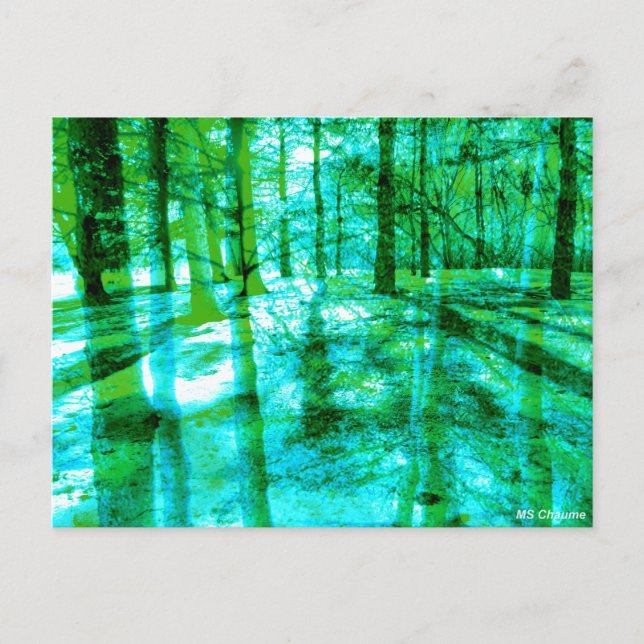 Forest Landscape Abstract Trees in Aqua and Green Postcard (Front)