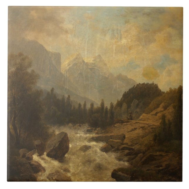 Forest Landscape Scene (by Josef Kriehuber) Ceramic Tile (Front)