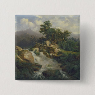 Forest Landscape with Waterfall 15 Cm Square Badge