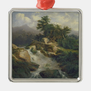 Forest Landscape with Waterfall Metal Ornament