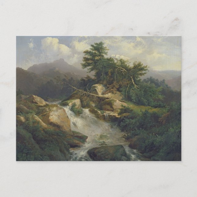 Forest Landscape with Waterfall Postcard (Front)