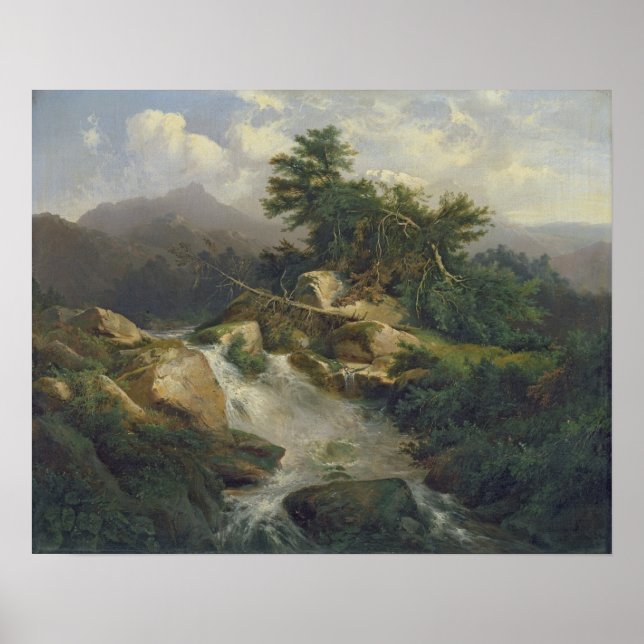 Forest Landscape with Waterfall Poster (Front)