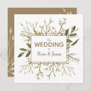 Forest Leaves - Green and Taupe Wedding Invitation