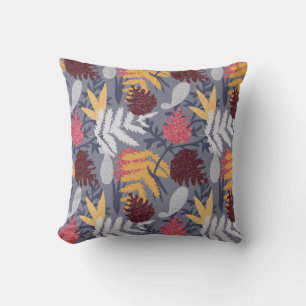 Forest Leaves Pattern Blue Fall Nature Cushion