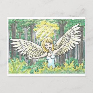 Forest Light Angel Fairy Woods Fantasy Art Print Postcard