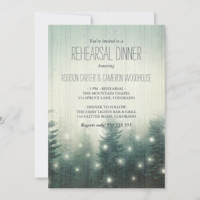 Forest Lights | Rustic Rehearsal Dinner Invitation (Front)