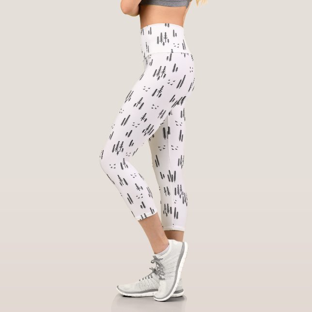 Forest Line Art Pattern Capri Leggings (Left)