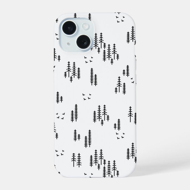 Forest Line Art Pattern iPhone 15 Case (Back)