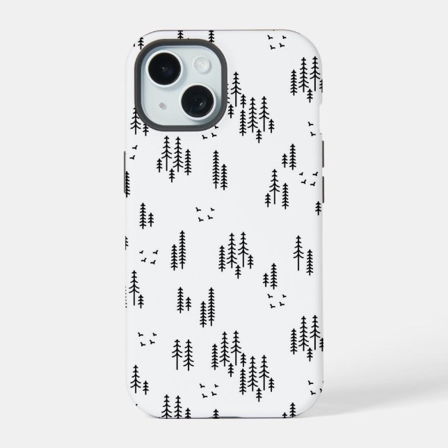 Forest Line Art Pattern iPhone 15 Case (Back)
