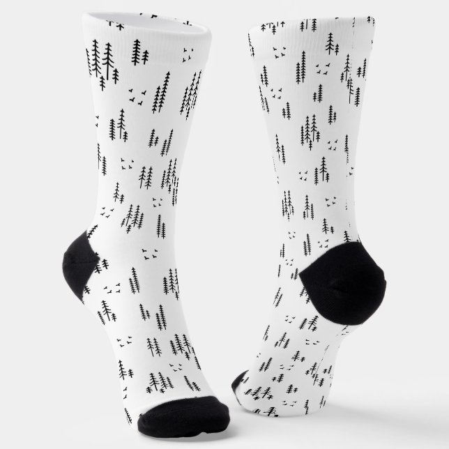 Forest Line Art Pattern Socks (Angled)