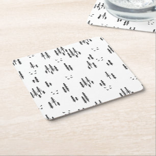 Forest Line Art Pattern Square Paper Coaster