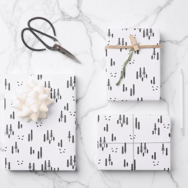 Forest Line Art Pattern Wrapping Paper Sheet (Front)