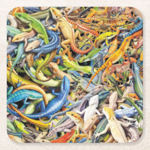 forest lizard clump square paper coaster