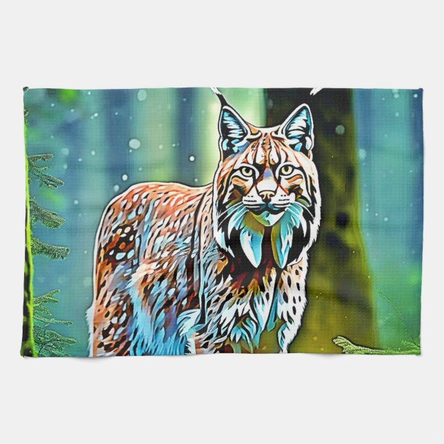 Forest Lynx Gaze Design Tea Towel (Horizontal)