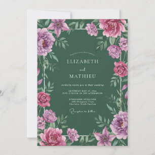 Forest Magenta Lily Wedding Invitation