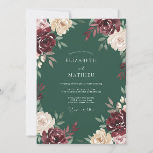 Forest Maroon Blossom Wedding Invitation